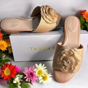 Taryn Rose Violet Floral Sandal Slides Metallic Rose Gold Size 6B Leather Upper